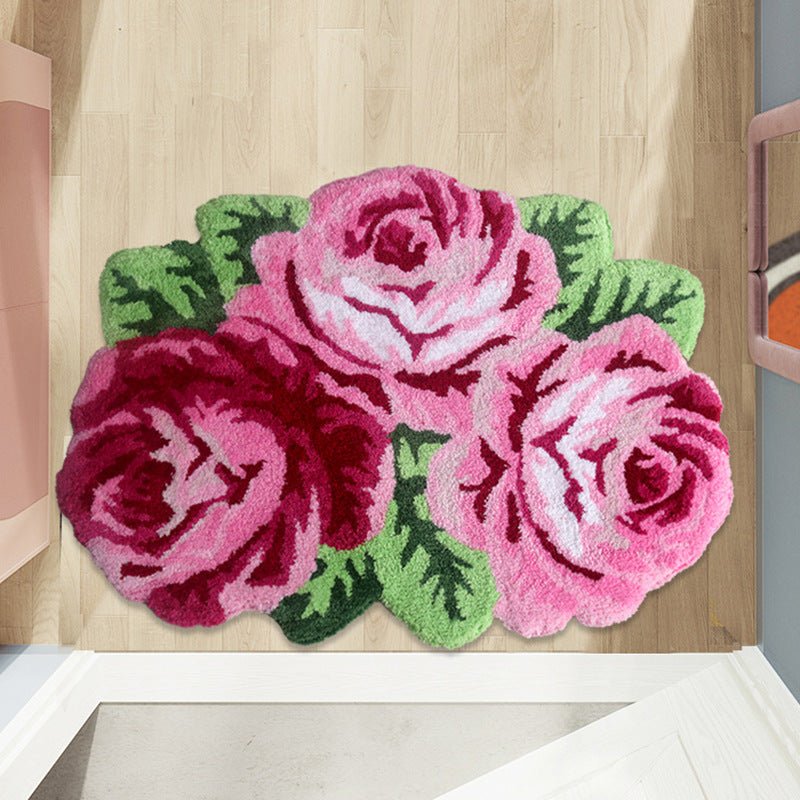 花柄 カーペット ラグ ブルー ピンク 80cm×60cm - ルクス・シャル Luxe Char