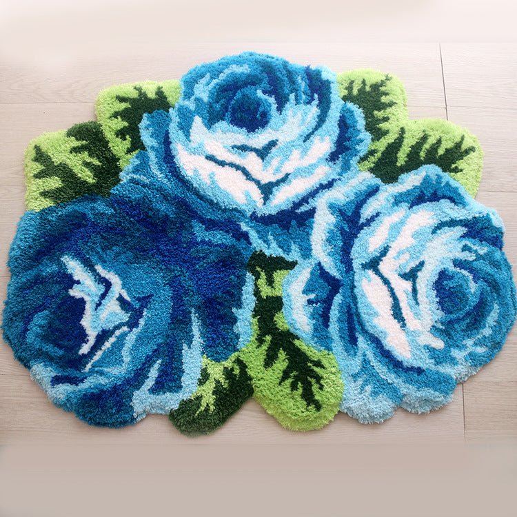 花柄 カーペット ラグ ブルー ピンク 80cm×60cm - ルクス・シャル Luxe Char