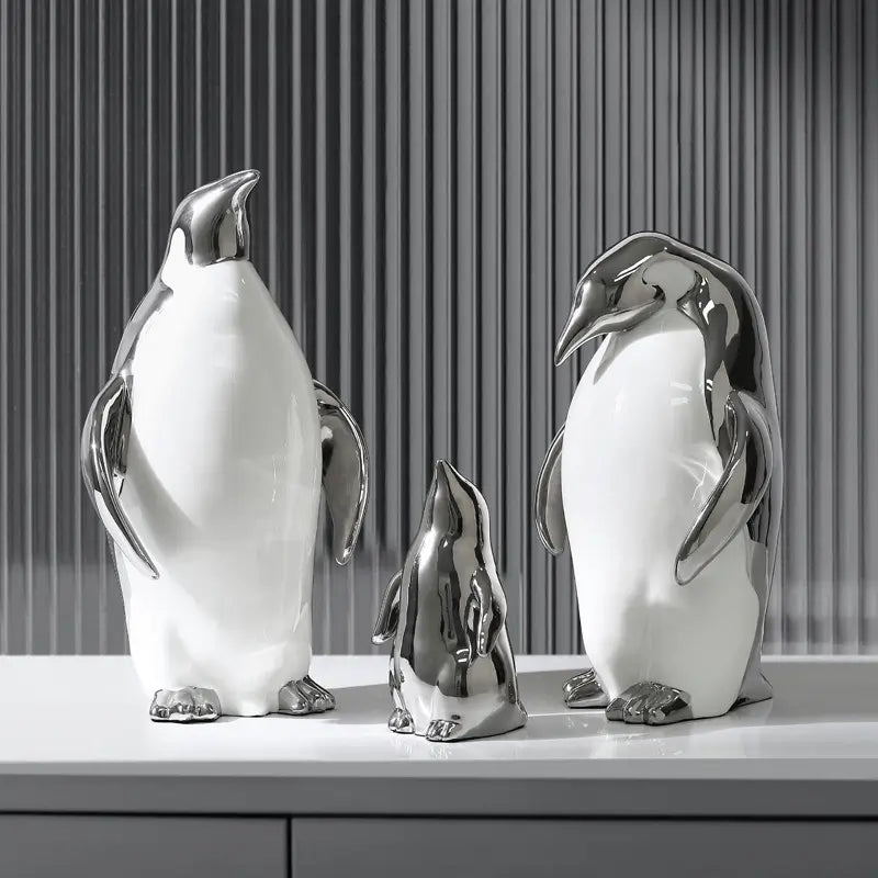 ペンギン 置物 リッチ ゴールド シルバー