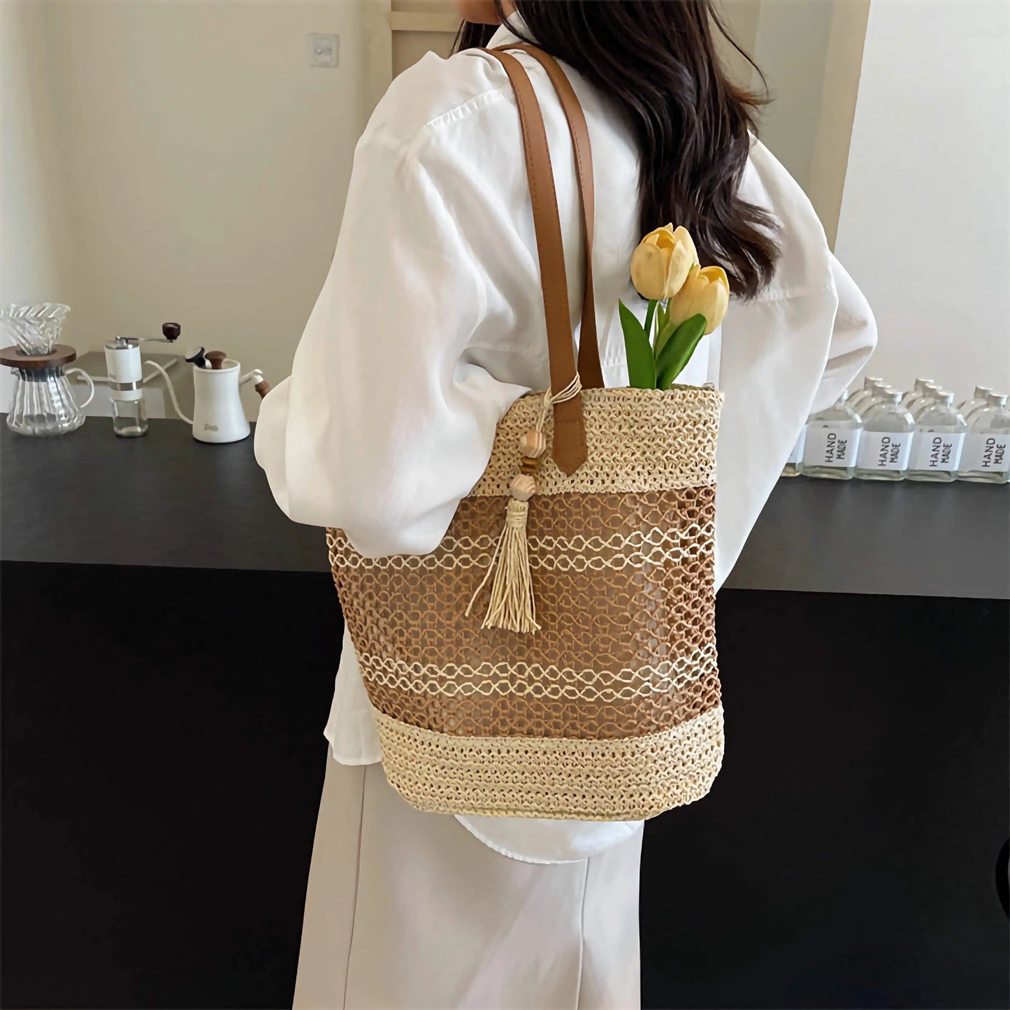 ストローバッグ レディース ベージュ ブラウン