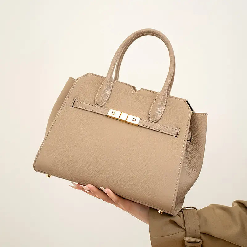 エレガント ブラウン レザーハンドバッグ おしゃれ ルクスシャル Luxe Char