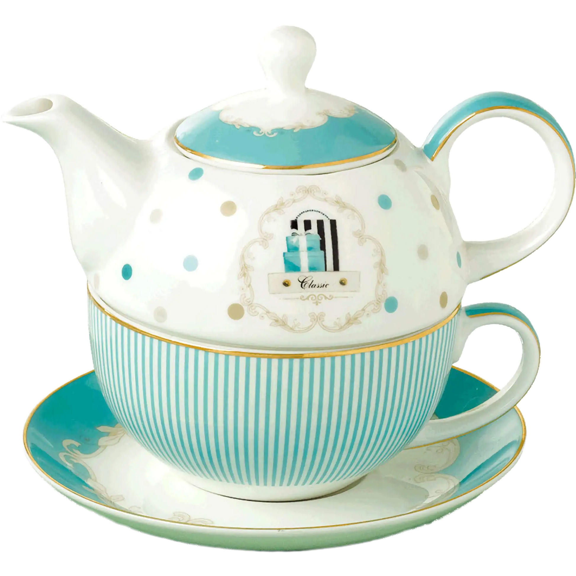 Floris ヨーロピアンスタイル ティーポット・ティーカップ・ソーサーセット ミストグリーン