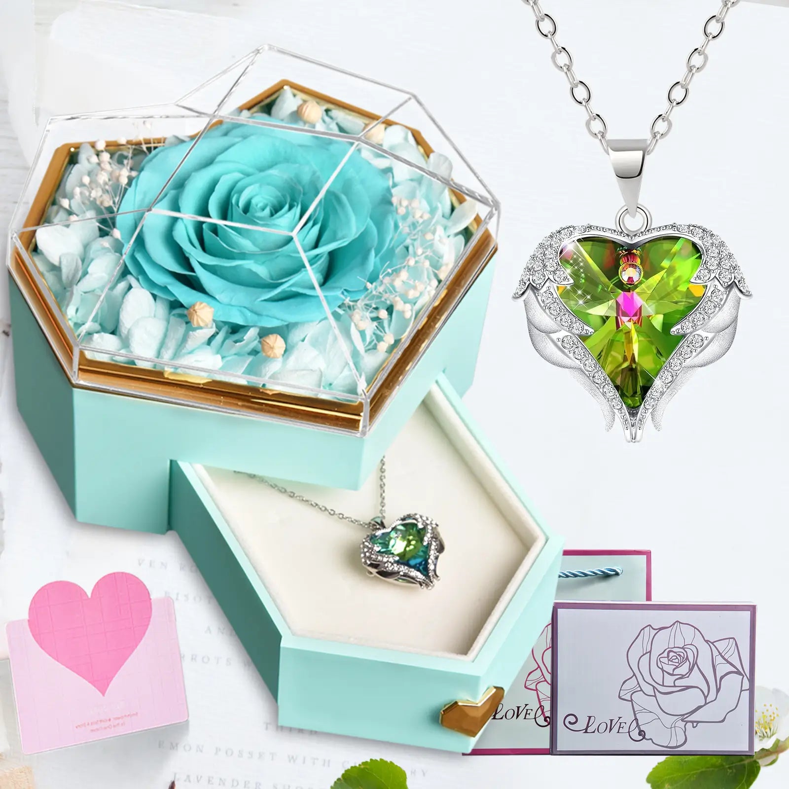 ギフトボックス ジュエリーボックス 人工の花 ギフト 誕生日プレゼント ライトブルー ルクスシャル LuxeChar