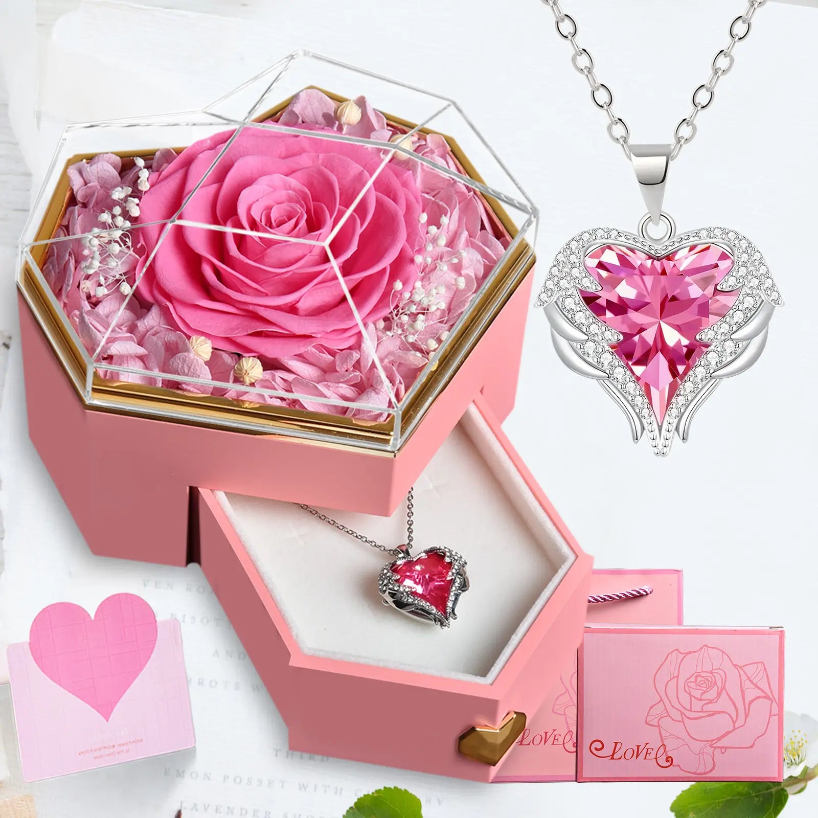 ギフトボックス ジュエリーボックス 人工の花 ギフト 誕生日プレゼント ピンク ルクスシャル LuxeChar