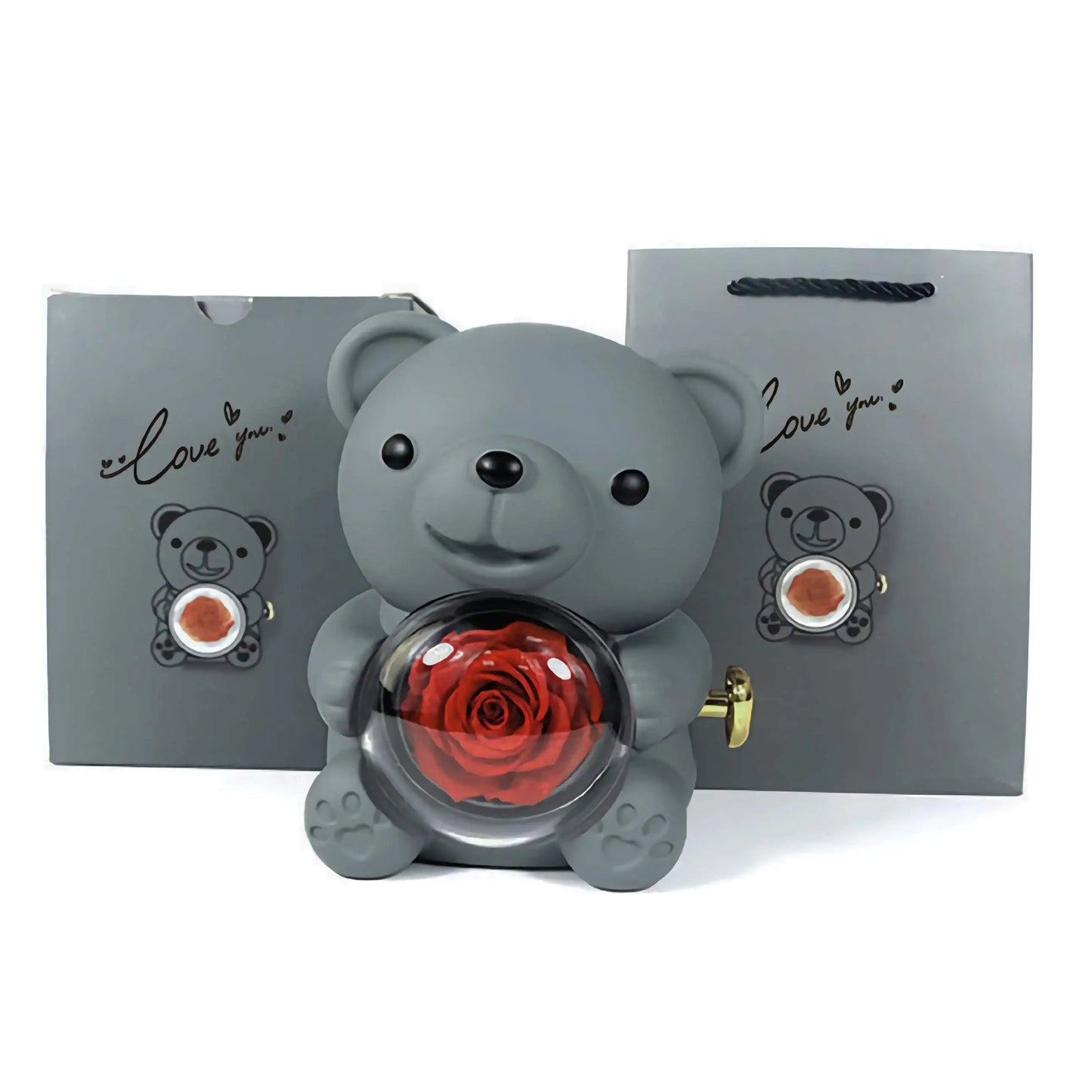回転するクマのギフトボックス ジュエリーボックス ギフト 誕生日プレゼント グレー - ルクスシャル LuxeChar