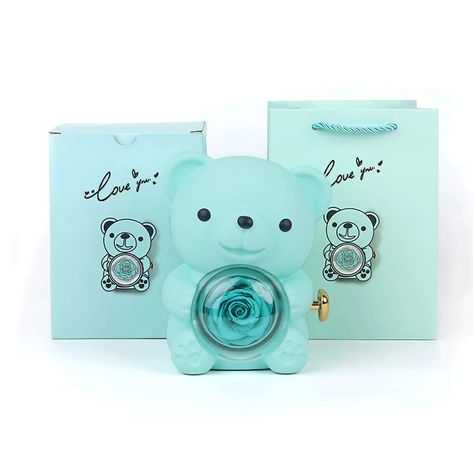 回転するクマのギフトボックス ジュエリーボックス ギフト 誕生日プレゼント ライトブルー - ルクスシャル LuxeChar