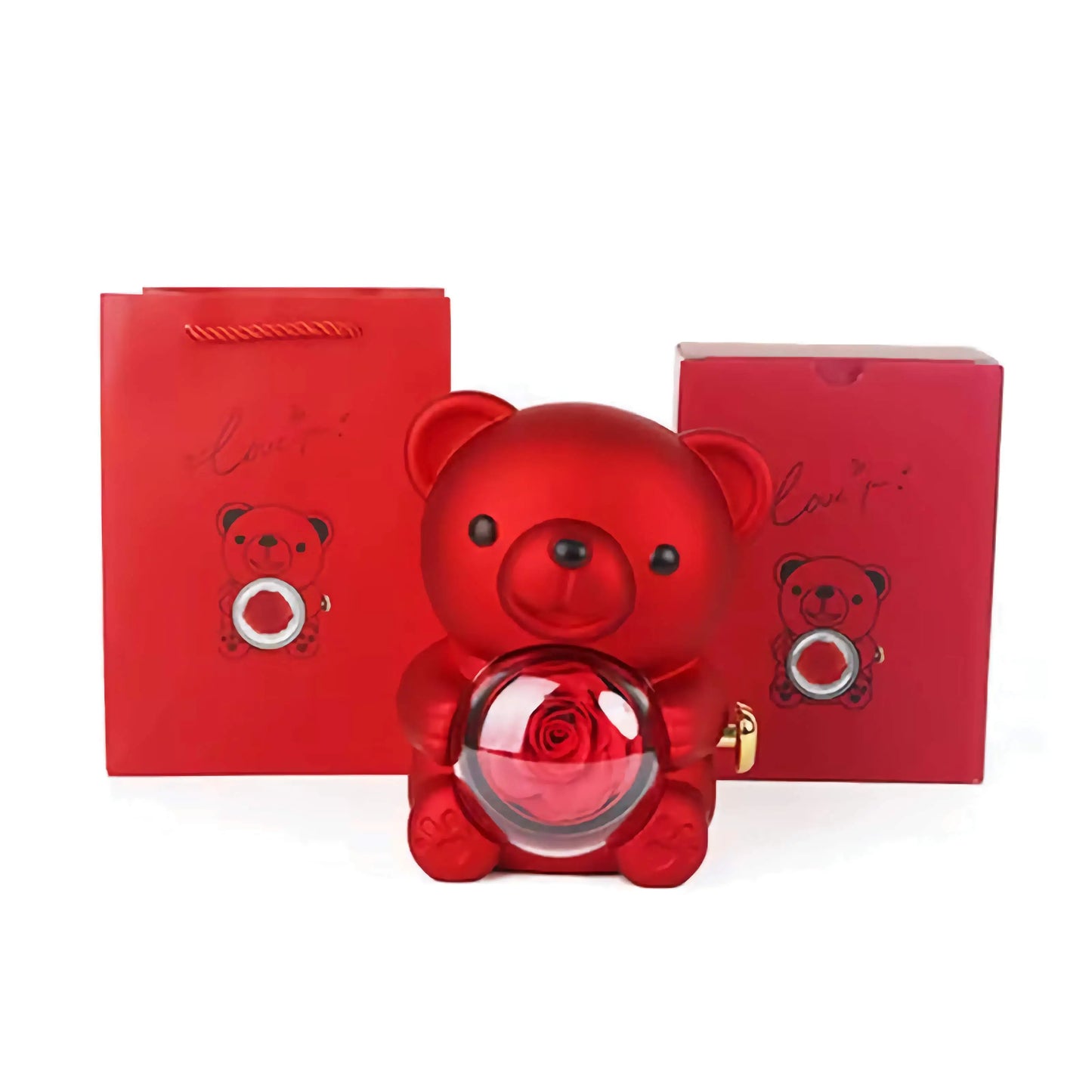回転するクマのギフトボックス ジュエリーボックス ギフト 誕生日プレゼント レッド - ルクスシャル LuxeChar