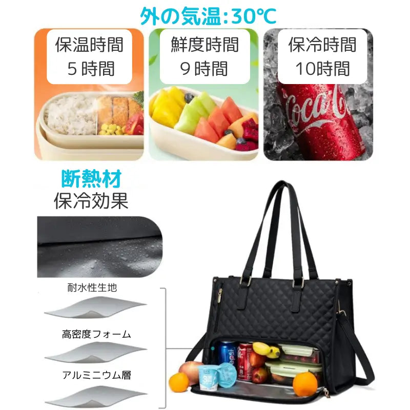ランチトートバッグ 保温ランチボックス 防水仕様 クロスボディ 大容量
