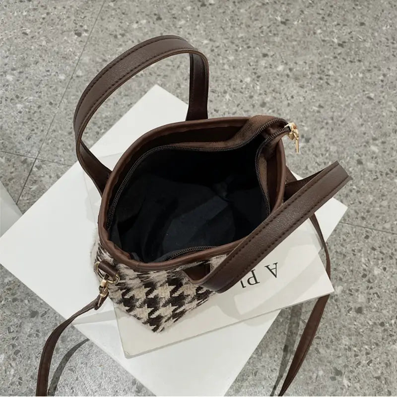 ミニバッグ チェック 千鳥格子 レディース ブラウン 内側 ルクスシャル Luxe Char