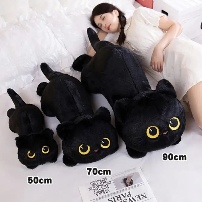ネコ ぬいぐるみ 抱き枕 50cm 70cm 90cm ブラック グレー サイズ