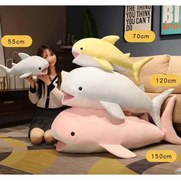 Large stuffed shark 55cm 70cm 120cm 150cm Light blue Pink Yellow