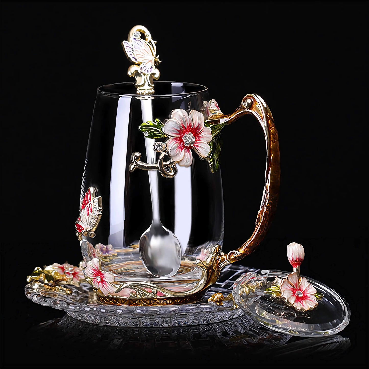 ティーカップ ガラス 花 インテリア ピンク