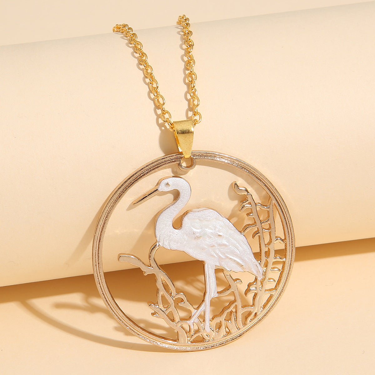 円形デザイン ネックレス 鶴 - ルクス・シャル Luxe Char