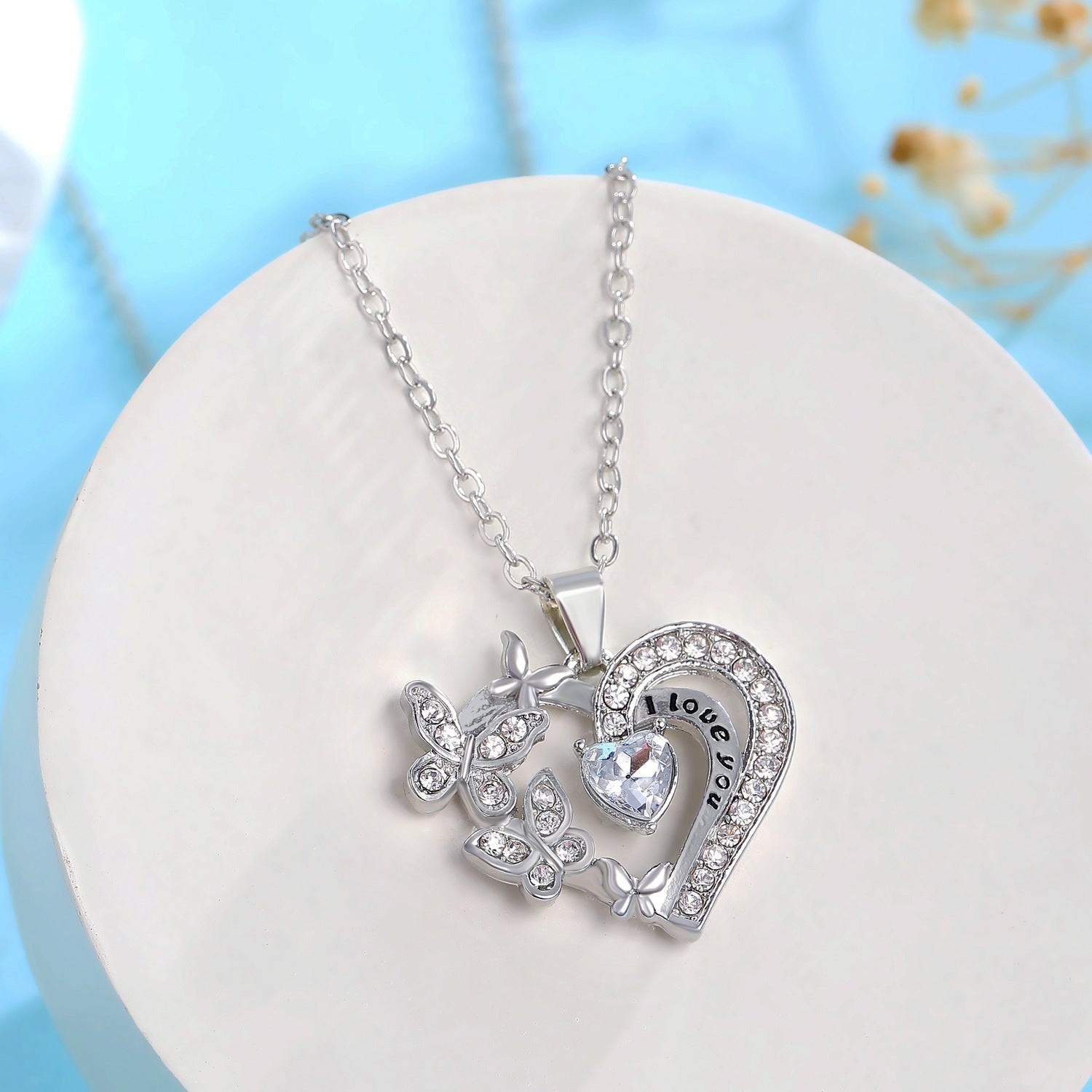 ラブ ネックレス ラインストーン付き バレンタインデー 誕生日プレゼント - ルクス・シャル Luxe Char