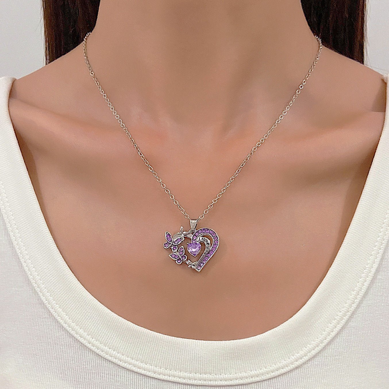 ラブ ネックレス ラインストーン付き バレンタインデー 誕生日プレゼント - ルクス・シャル Luxe Char
