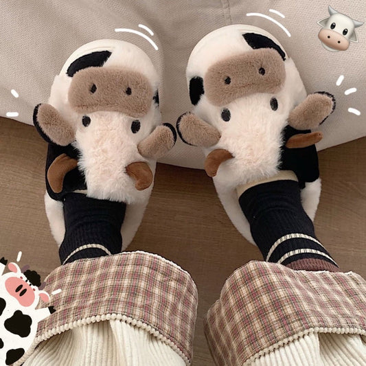 スリッパ 牛 女性 女の子 ファッション かわいい 柔らかくふわふわ 冬 暖かいスリッパ - ルクス・シャル Luxe Char