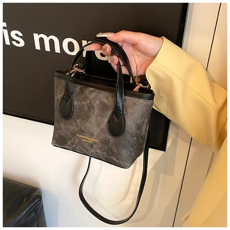 Retro Shoulder Bag Portable Bucket Bag Black Brown