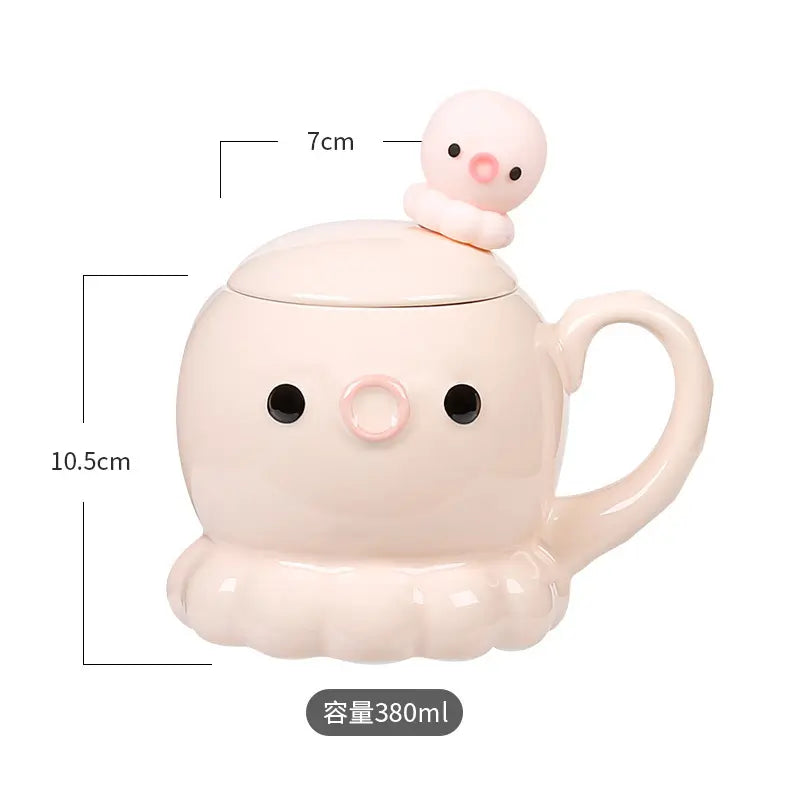 タコ セラミックカップ コーヒーカップ 誕生日プレゼント カバー&スプーン付き サイズ