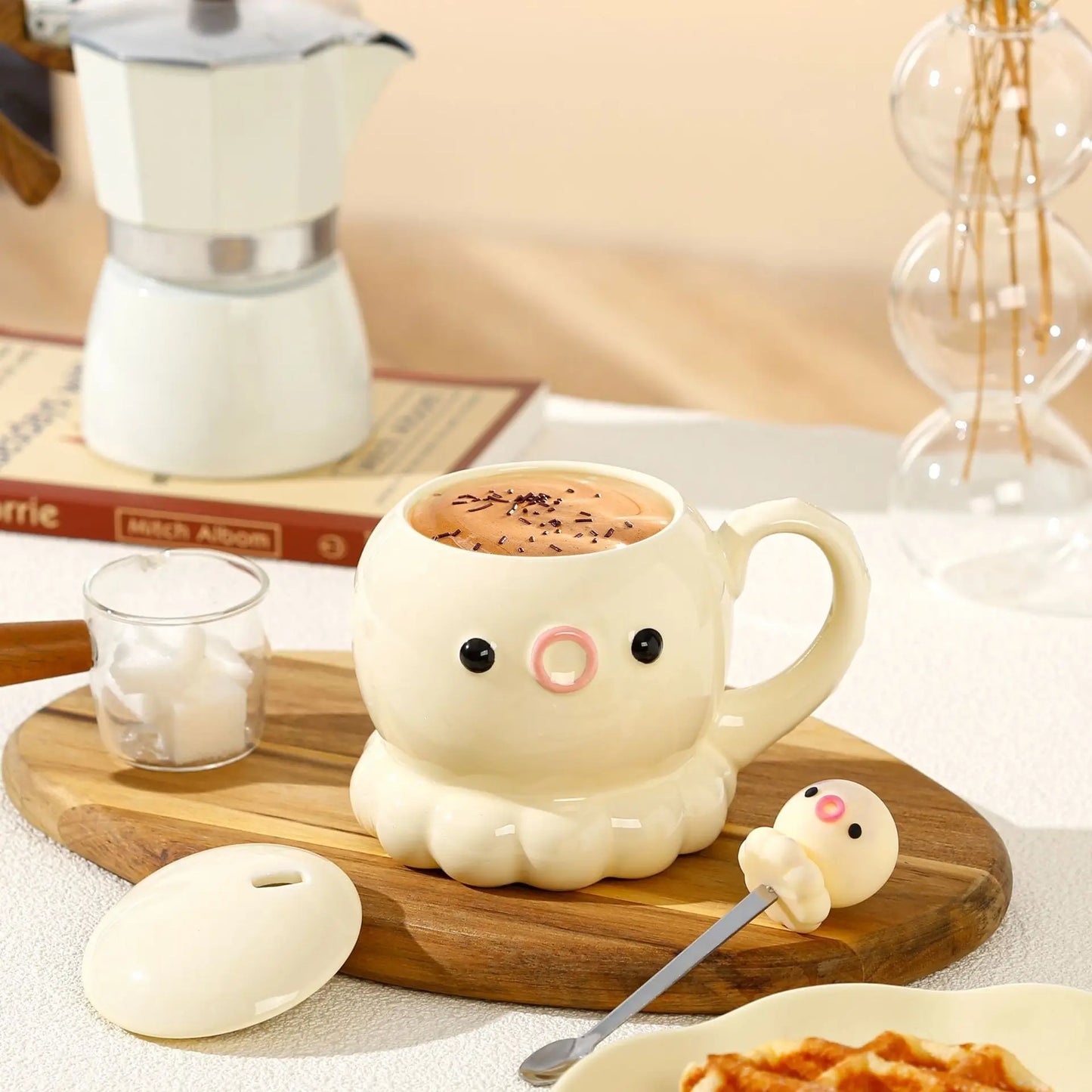 タコ セラミックカップ コーヒーカップ 誕生日プレゼント カバー&スプーン付き