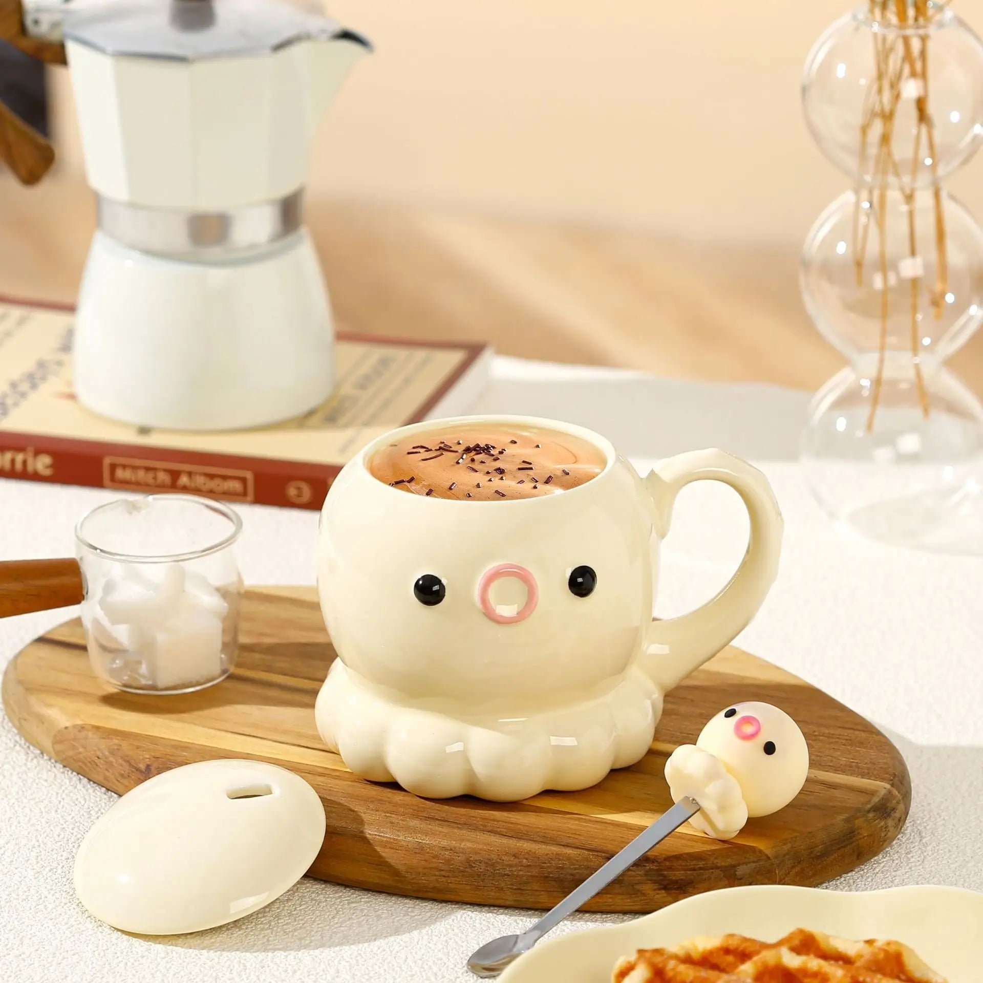 タコ セラミックカップ コーヒーカップ 誕生日プレゼント  カバー&スプーン付き