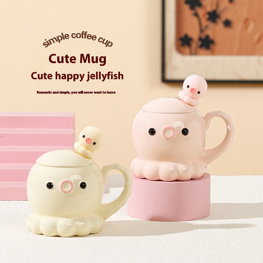 タコ セラミックカップ コーヒーカップ 誕生日プレゼント  カバー&スプーン付き