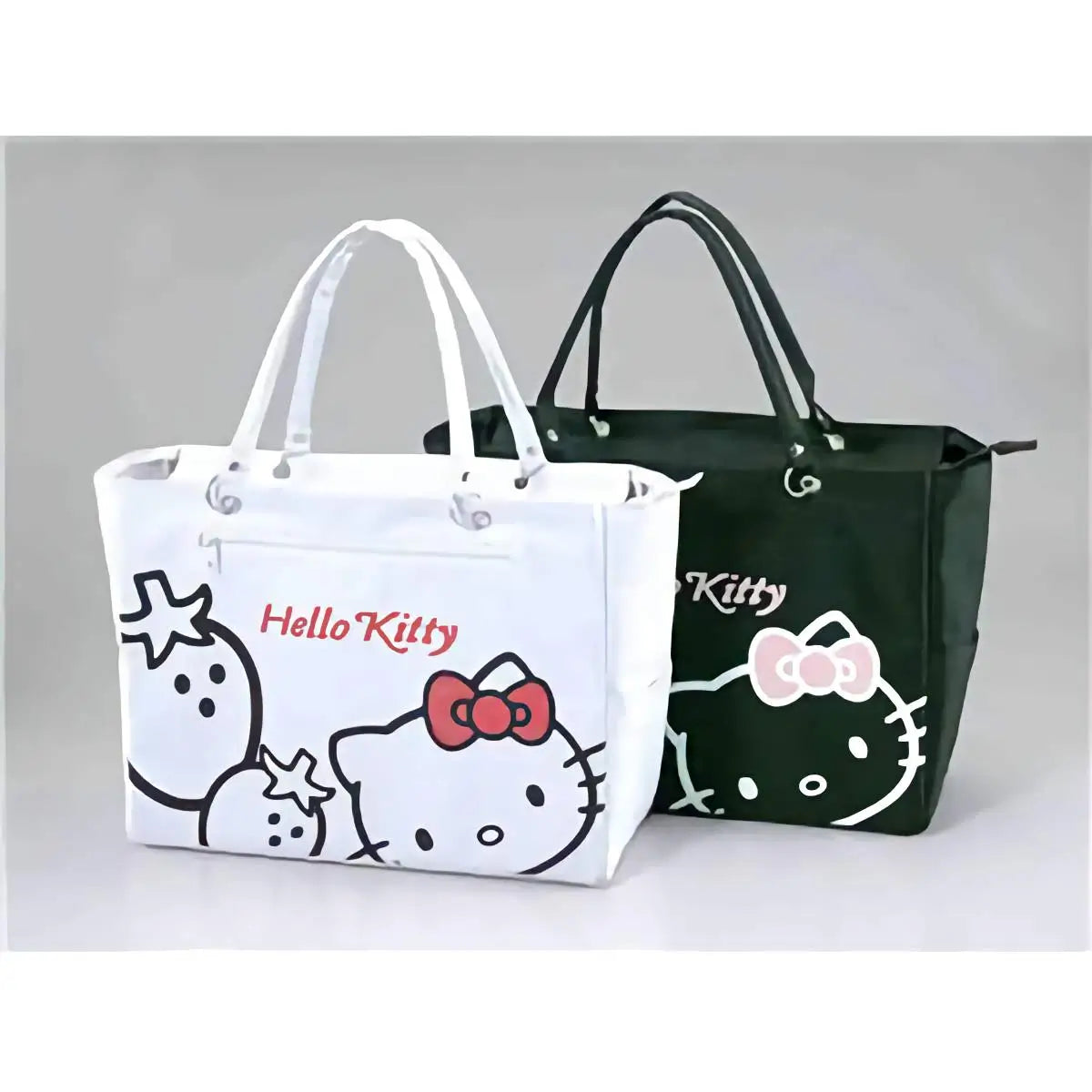 Hello Kitty ハローキティ ストロベリートートバッグ 鞄 マチポケット付き ホワイト ブラック