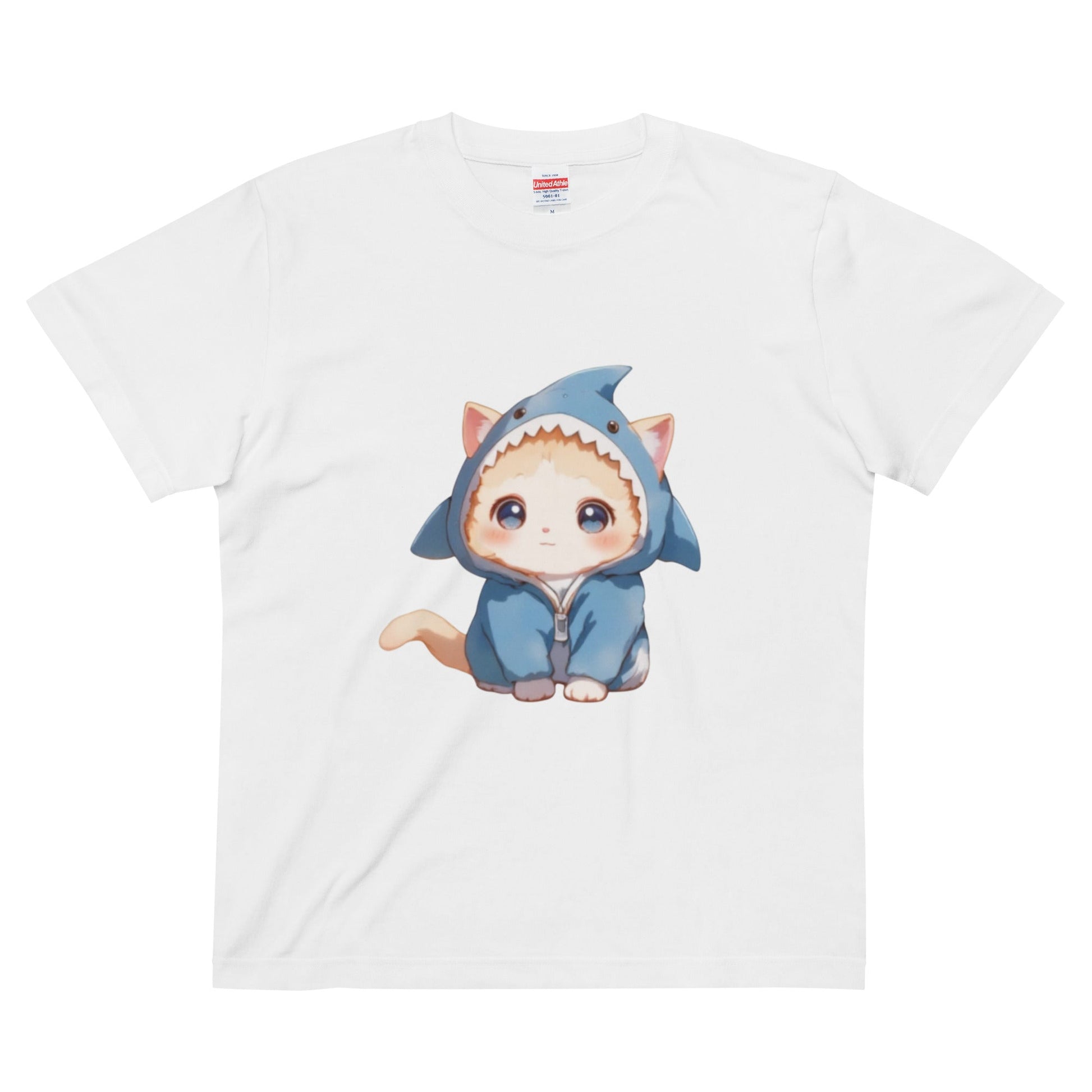 ハイクオリティーTシャツ サメにゃん　サメ　猫　黒　ネイビー　赤　ブルー　グレー　ベージュ　白 - ルクス・シャル　Luxe Char