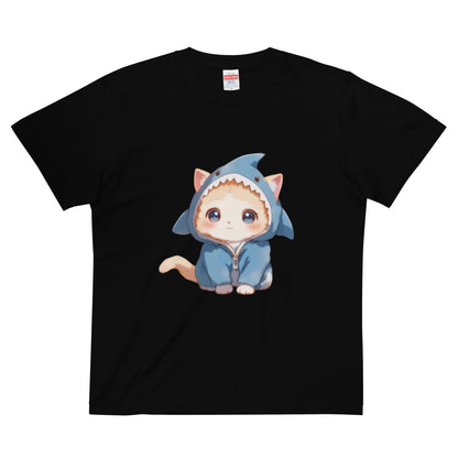 ハイクオリティーTシャツ サメにゃん　サメ　猫　黒　ネイビー　赤　ブルー　グレー　ベージュ　白 - ルクス・シャル　Luxe Char