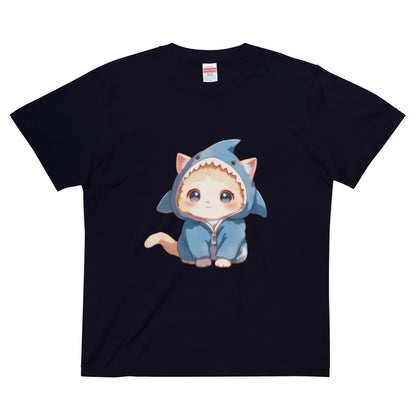 ハイクオリティーTシャツ サメにゃん　サメ　猫　黒　ネイビー　赤　ブルー　グレー　ベージュ　白 - ルクス・シャル　Luxe Char