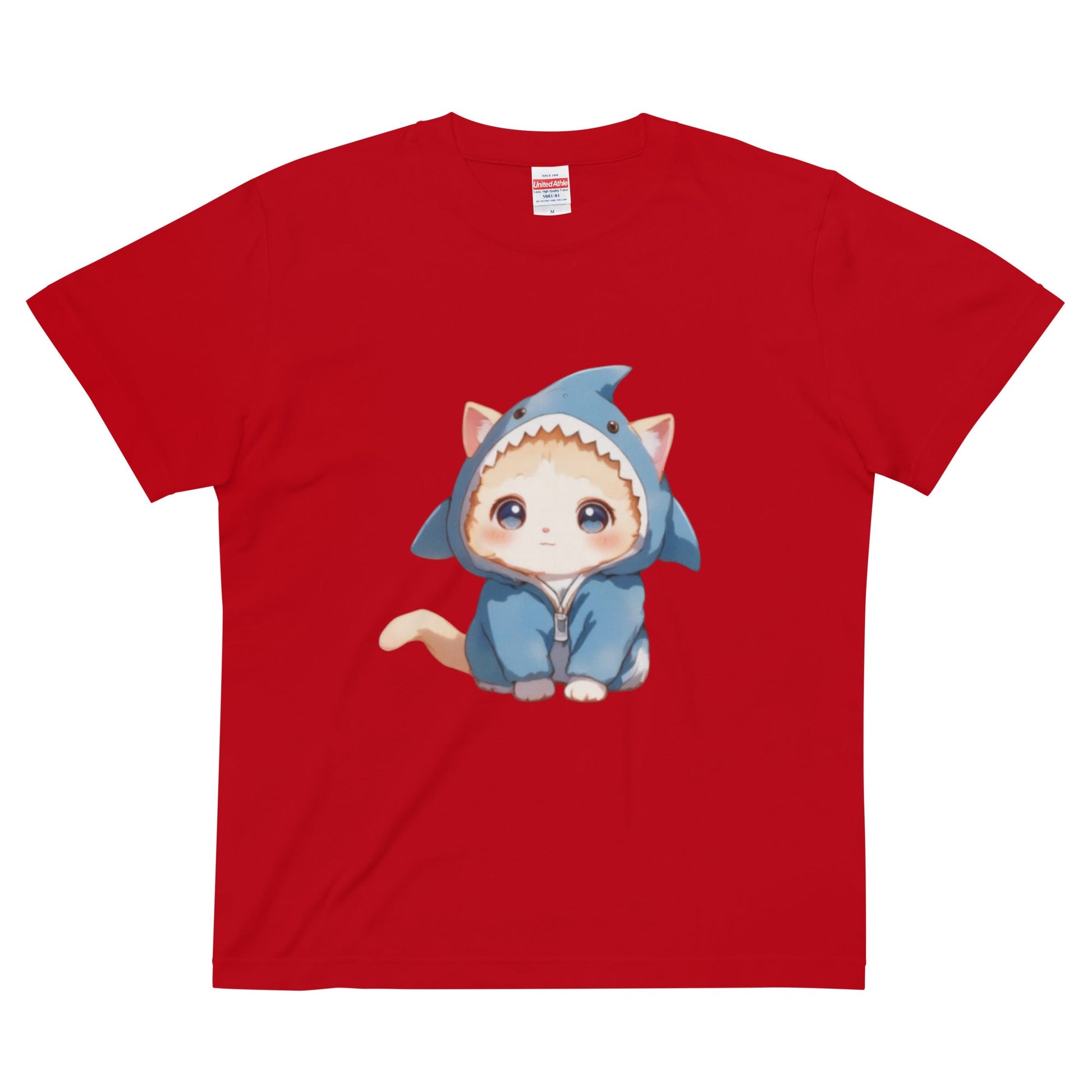 ハイクオリティーTシャツ サメにゃん　サメ　猫　黒　ネイビー　赤　ブルー　グレー　ベージュ　白 - ルクス・シャル　Luxe Char